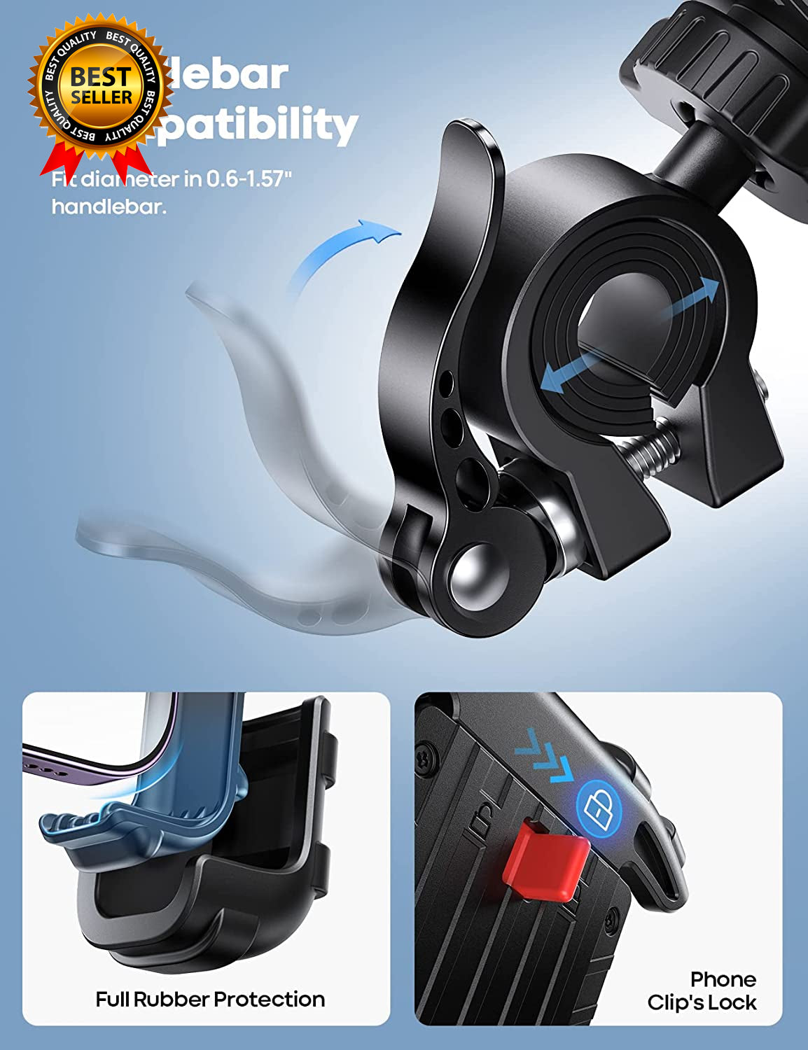 Motorcycle Handlebar Phone Mount - Universal Cell Phone Holder for Bikes