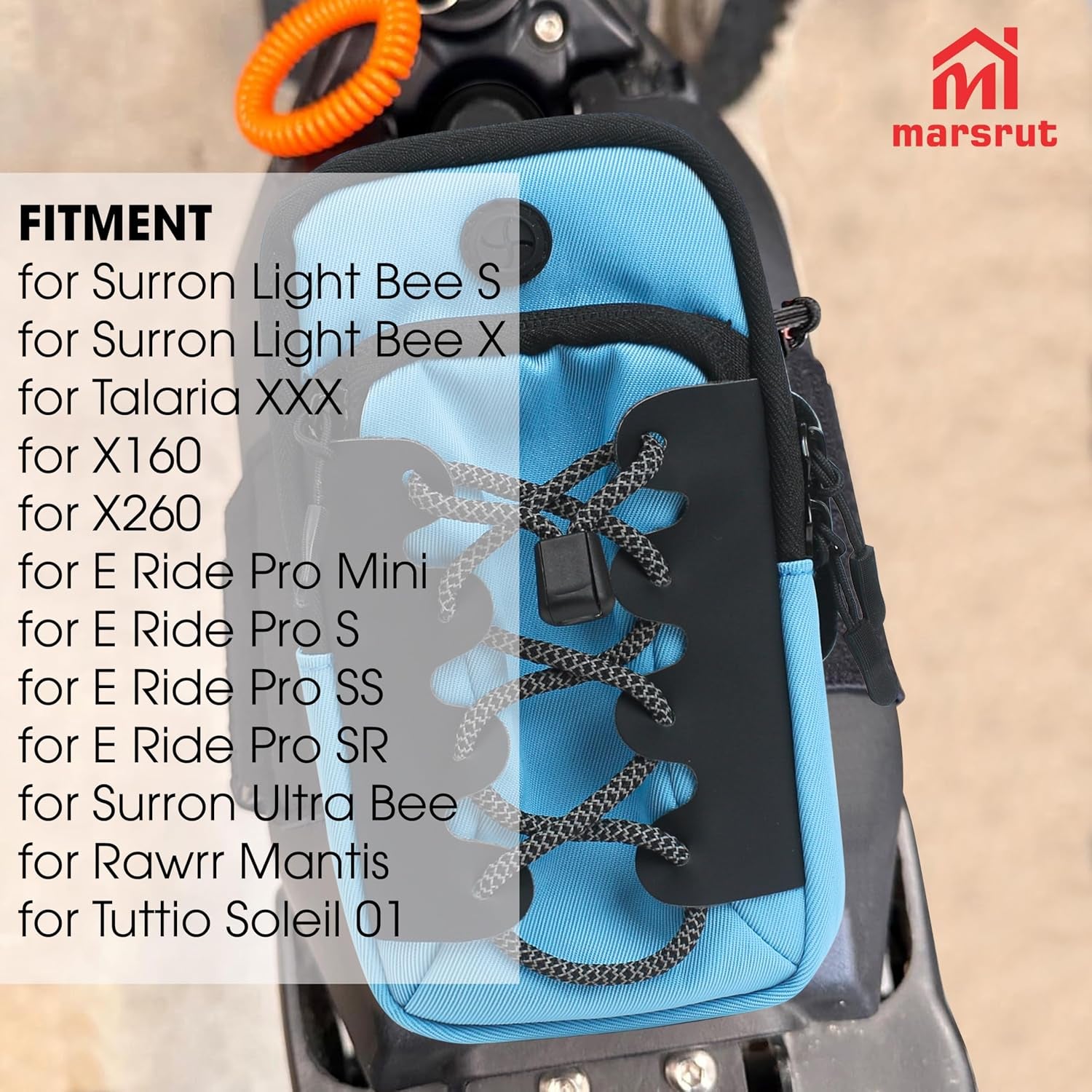 Ebike Phone Bag - Front Battery Frame Storage Pouch for Electric Dirt Bikes (Blue)