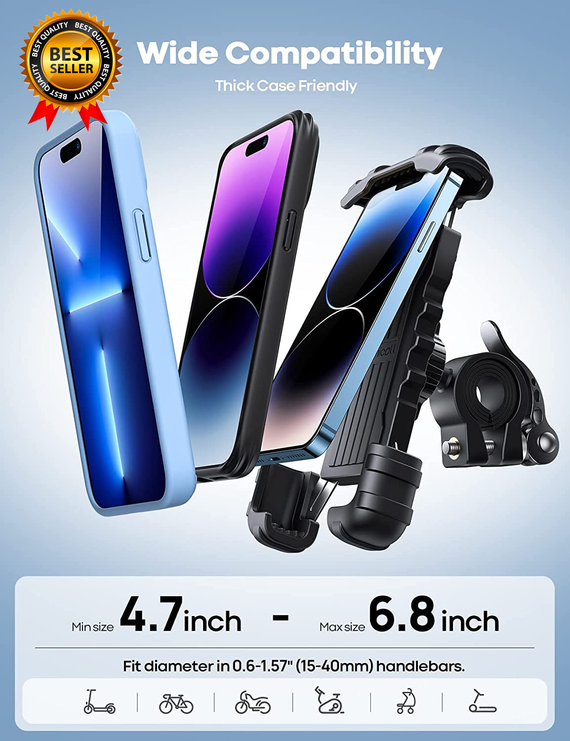 Motorcycle Handlebar Phone Mount - Universal Cell Phone Holder for Bikes
